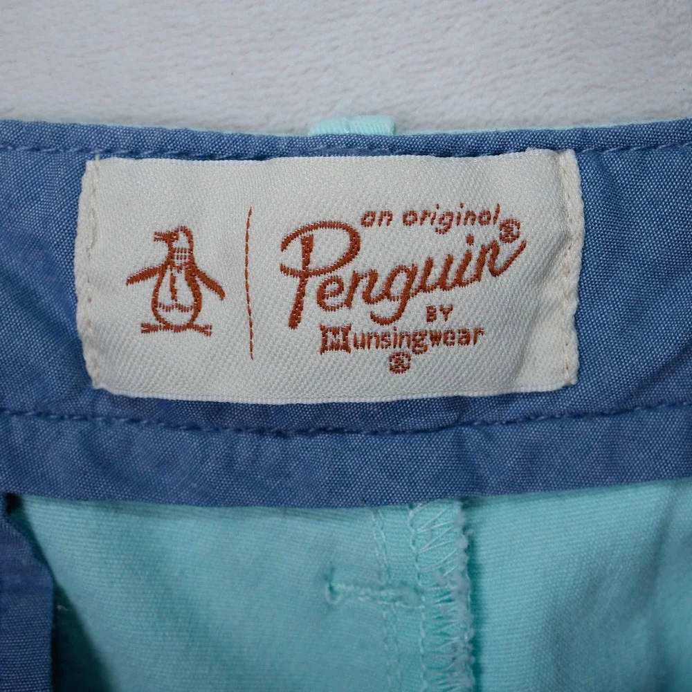 Original Penguin Mens Chino Shorts Seafoam Blue Size 34 Cotton Stretch 7 Inseam